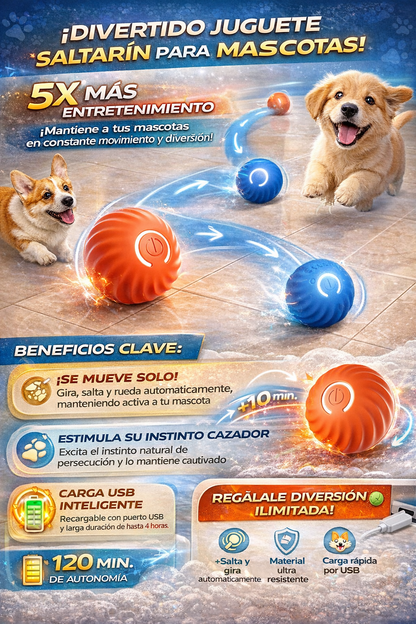 Pelota Inteligente Saltarina para Mascotas - Haz que tu mascota juegue mientras descansas o trabajas